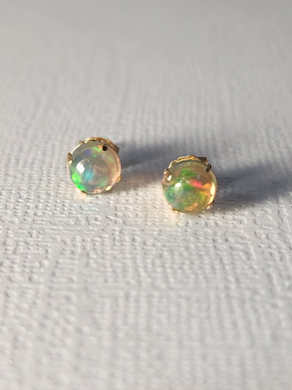 Bella 14K SOLID Yellow Gold 1.18cts Natural Ethiopian Black Forest Opal Earrings - Picture 12 of 17